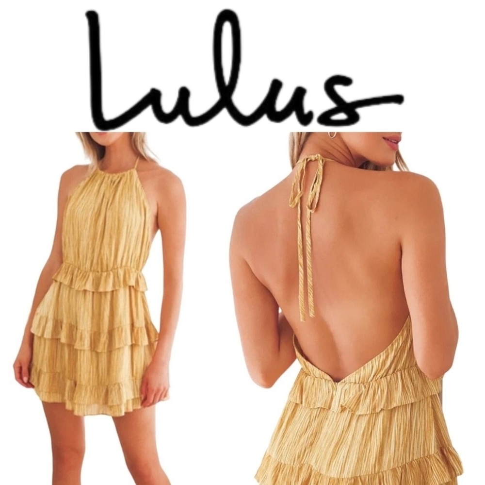 Lulu's Gold Halter Tiered Dress